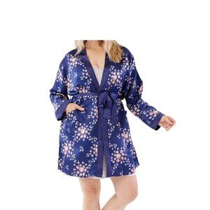 Morgan Lane X Fab Fit Fun Plus Size Floral Print Short Robe Blue One Size Boho
